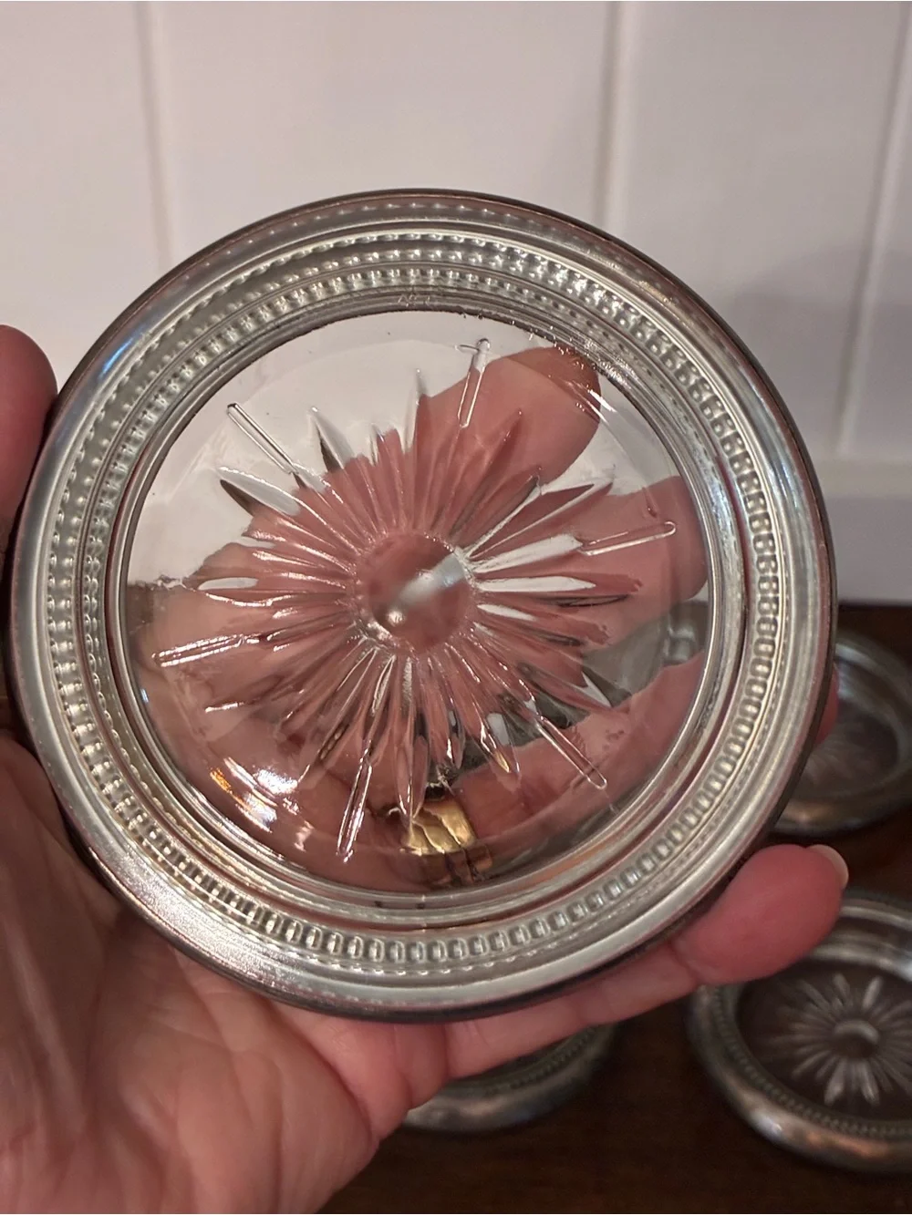 Vintage W&S Blackinton Silver Plate & Crystal Starburst Coasters - Set of 6